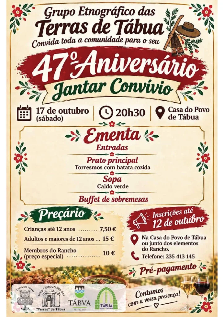 Jantar Convívio – 47º Aniversário Grupo Etnográfico das Terras de Tábua
